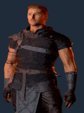 a man with a tattoo on his arm is wearing a black outfit