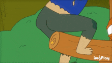 a cartoon drawing of a person sitting on a log with the word imgplay at the bottom