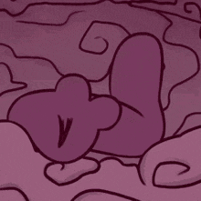 a cartoon drawing of a person laying on a bed with a purple background