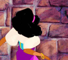 a cartoon character is standing in front of a stone wall