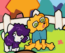 a cartoon drawing of a dog and a sheep