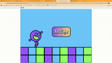 a computer screen shows a settings button with a purple character on it