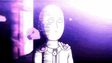 a cartoon of a man with a purple background and a purple light behind him .