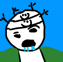 a drawing of a cartoon character with a bandage on his head