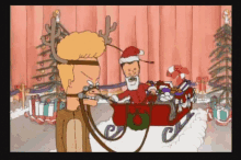 a cartoon of beavis and butthead riding a reindeer