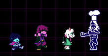a group of pixel art characters standing next to each other on a grid background .