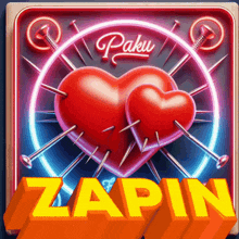 a neon sign that says paku zapin with two hearts and nails
