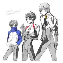 a drawing of three boys with the words wild children written on the bottom