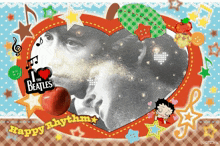 a heart shaped frame with i love the beatles and happy rhythm written on it