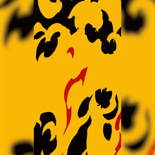 a purple tongue is sticking out of a yellow and black background