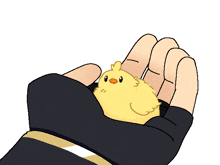 a drawing of a hand holding a small yellow bird with the number 3 on it