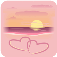 a sunset with two hearts on the beach