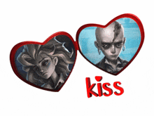 a couple of hearts with the word kiss on the bottom right