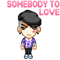a pixel art of a boy saluting with the words somebody to love captain below him
