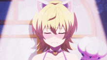 a blonde anime girl with cat ears and a cat tail