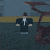 a cartoon character with a hat and a beard is standing in front of a tree