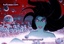 a cartoon of a woman in a bathtub with bubbles around her .