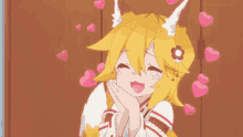 a fox girl with hearts coming out of her mouth