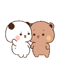 two teddy bears are standing next to each other and hugging each other .