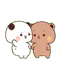 two teddy bears are standing next to each other and hugging each other .