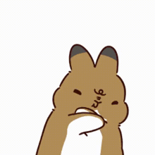 a cartoon drawing of a brown rabbit with a black nose