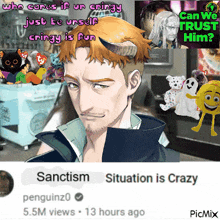 a picture of a man with horns next to a caption that says sanctism