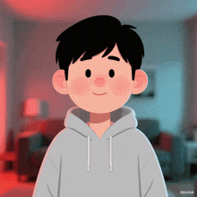 a cartoon of a boy wearing a gray hoodie
