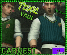 a picture of two boys with the words toxic yaoi garnest