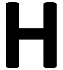 a black and white silhouette of a letter h on a white background .