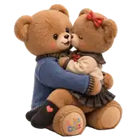 a couple of teddy bears sitting next to each other with anita cruz embroidered on their feet
