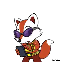a cartoon of a fox holding a phone that says " my first nft " on it