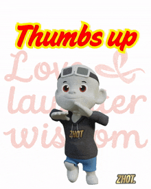 a cartoon character wearing a hoodie that says zhout