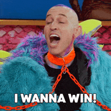 a man wearing a fur coat and chains says i wanna win