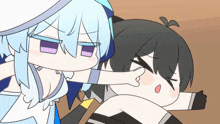 a cartoon drawing of a girl putting her hand on another girl 's face