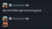a screenshot of a chat between gamdom and a man