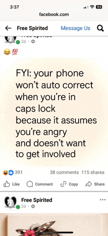 a screenshot of a facebook page titled free spirited