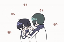 a cartoon of a boy being slapped by another boy with chinese writing around them
