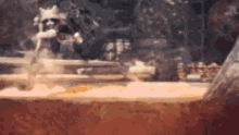 a statue of a samurai is standing in a pool of water