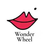 a logo for wonder wheel shows a red mouth with a m on it