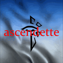 the word ascendette is on a blue and white cloth