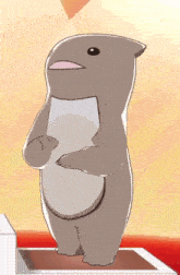a cartoon otter is standing on its hind legs and holding a piece of paper