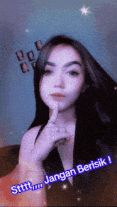a woman with a ring on her finger and a caption that says ' sttt ' on it