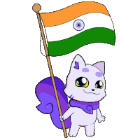 a cartoon drawing of a cat holding an india flag