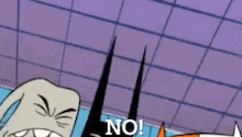 a cartoon character says " no " in front of another character