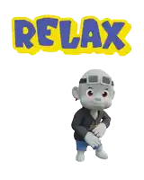 a cartoon character is standing in front of a yellow sign that says relax