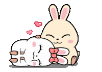 a cartoon rabbit is reading a book next to another rabbit laying on the ground .