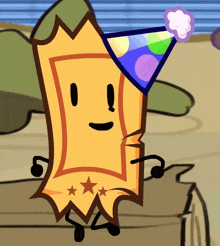 a cartoon character wearing a party hat with balloons
