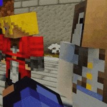 two minecraft characters are standing next to each other on a wooden floor