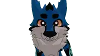 a cartoon drawing of a wolf with a blue furry head