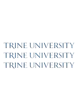 a logo for trine university is shown in blue on a white background